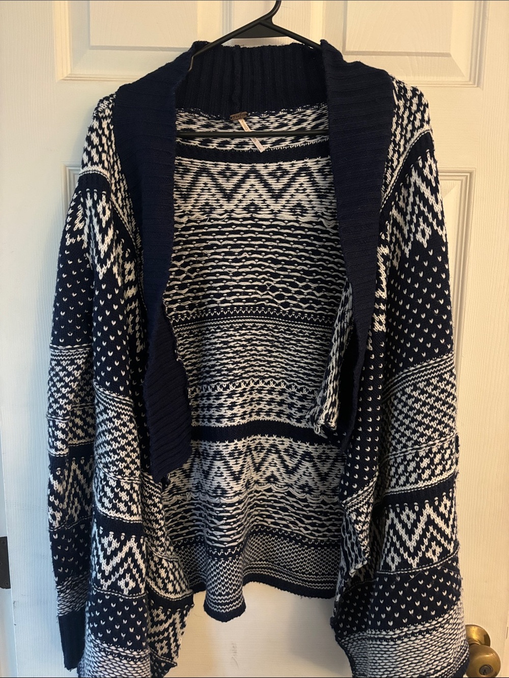 Poof! Navy and White Patterned Open-Front Cardigan